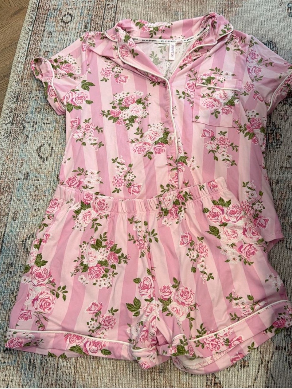 Women’s Pink Floral Stripe Short Pajama Set